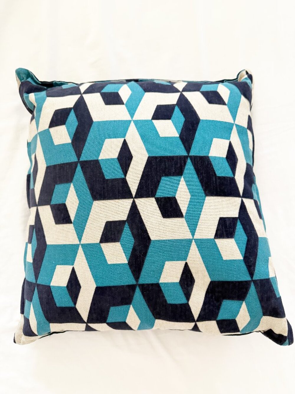 Geometric Throw Accent Square Pillow in Blue 20x19 - Picture 1 of 3